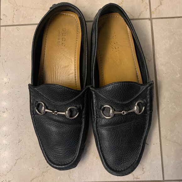 Gucci men's black leather horsebit moccasin driving shoes. Size 9 US. - Picture 1 of 5
